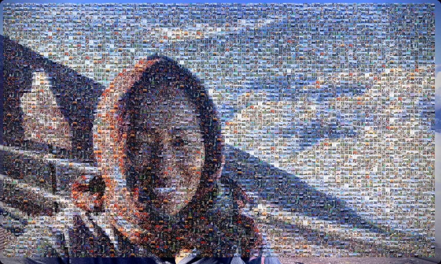 A photo mosaic titled We Met the Height Together, made from thousands of individual photographs